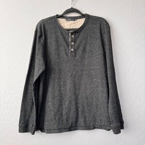 Michael‎ Stars Henley Shirt Long Sleeve Heathered Gray Casual Top XL